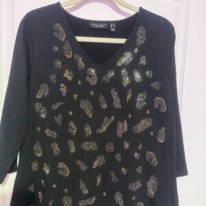 NWOT Susan Graver Weekend Embellished Cotton Modal Top true black color